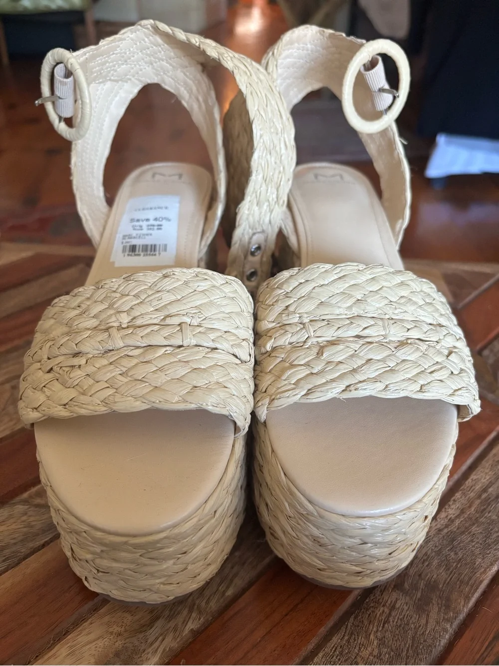 Marc Fisher Woven Platform Sandals in Natural Beige, 4 inches  high